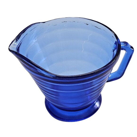 Moderntone Cobalt BLUE Depression Hazel Atlas Glass CREAMER Small Pitcher - Picture 2 of 7